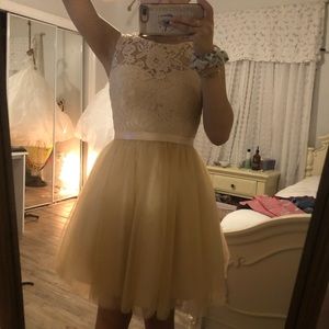 Beige lace overlay dress